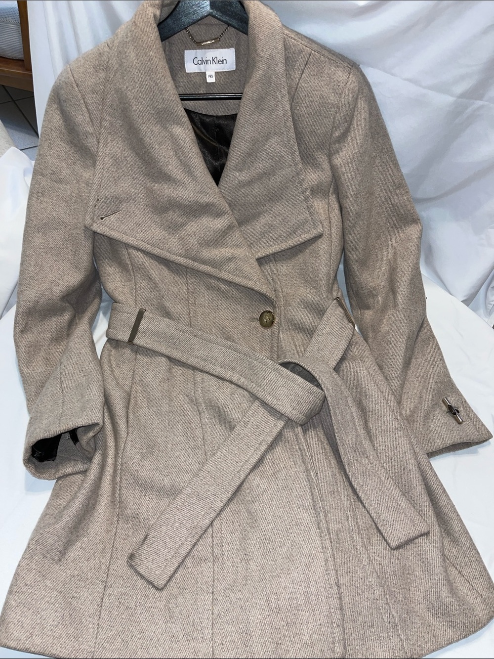 Calvin Klein Beige/Taupe Belted Trench Coat